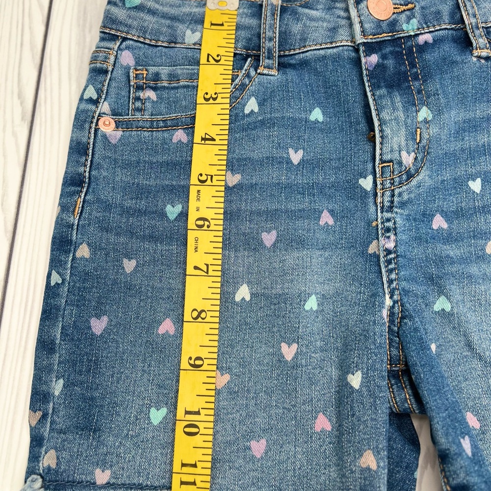 Girls' Heart Printed Jean Shorts - Cat & Jack™ Medium Wash - Picture 3 of 10